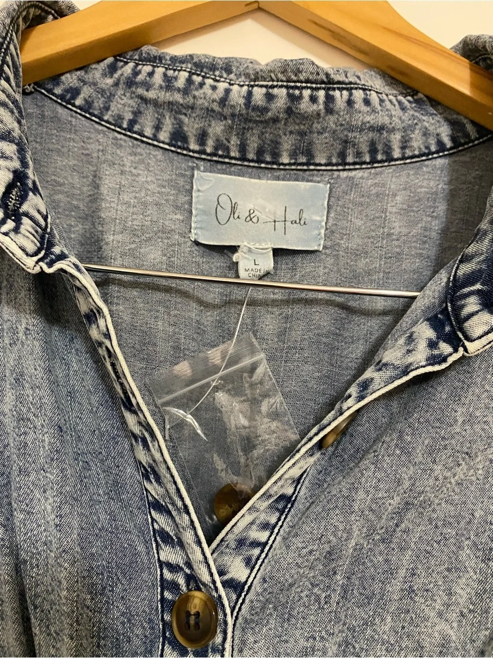Oli & Hali Washed Button Down Denim Midi Dress with Tie Waist